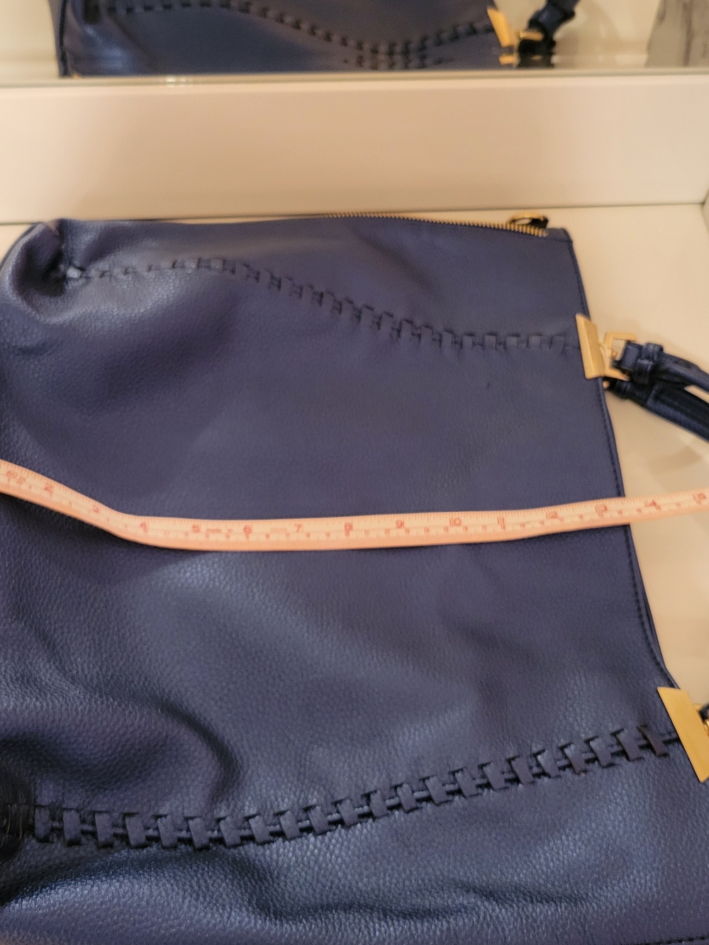 Structured Navy Tote with Gold Hardware - Picture 13 of 14